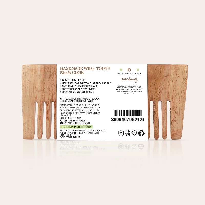 Just Herbs Handmade Wooden Neem Comb for Hair Growth and Hairfall Control for Men & Women, 34.5 g-8.webp